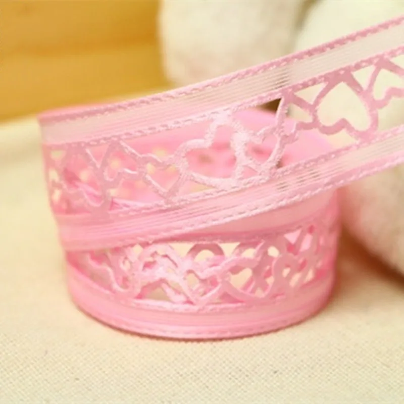 5 Yards 20mm Craft Fabric Tape Hollow Out Heart Organza Ribbon For DIY Headwear Wedding Party Festive Event Decoration Gift Wrap