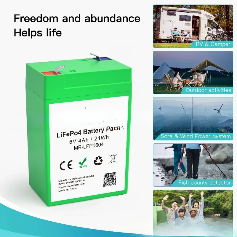 6 فولت 4Ah قابلة للشحن ليثيوم فوسفات الحديد LiFePO4 بطارية حزمة 2000 دورة مصدر طاقة محمول للتخييم في الهواء الطلق