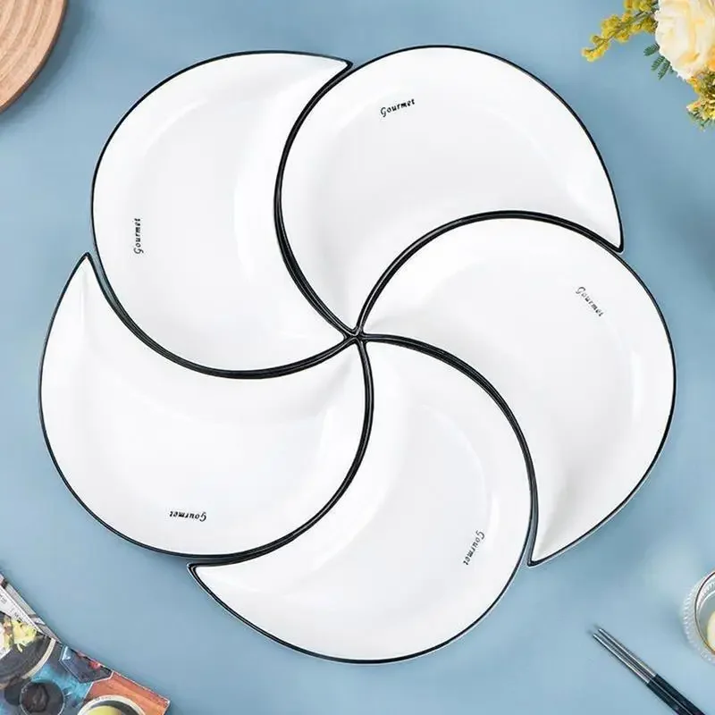 

5pcs set Ceramic Dinner Plates Moon Shaped Ceramic Serving Plate Dessert Salad Plate Set for Steak Pasta Dinnerware Sets