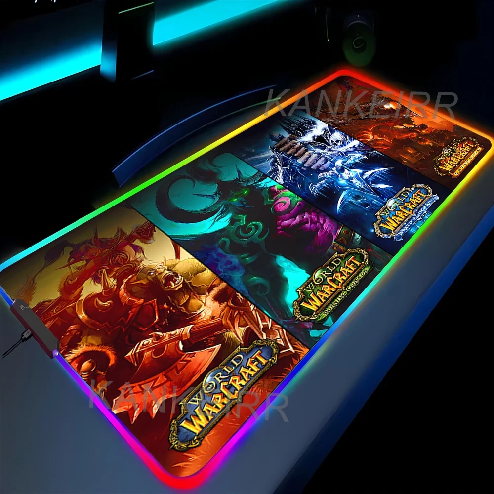 

World Of Warcraft RGB Gaming Mouse Pad XXL Computer Gamer Large Led Cool Mousepad Desktop Decoration WOW Deskmat Wit Backlit