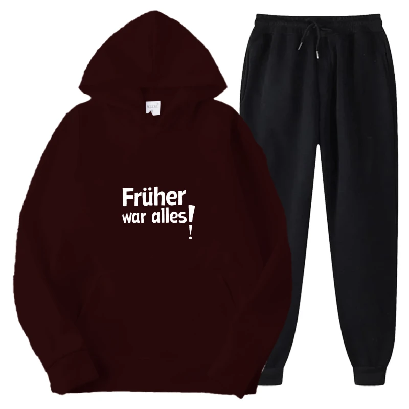 

Комплект с капюшоном Темно-черные спортивные штаны Б/у все! Повседневный удобный спортивный костюм с немецким текстом и принтом для мужчин и женщин, повседневный W