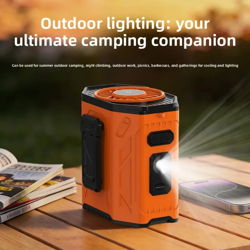 for Outdoor Work Cooler Fan 3600mAh Rechargeable Waist Hanging Neck Fan with Power Bank LED Lights 6Speed Powerful Wind Cool Fan