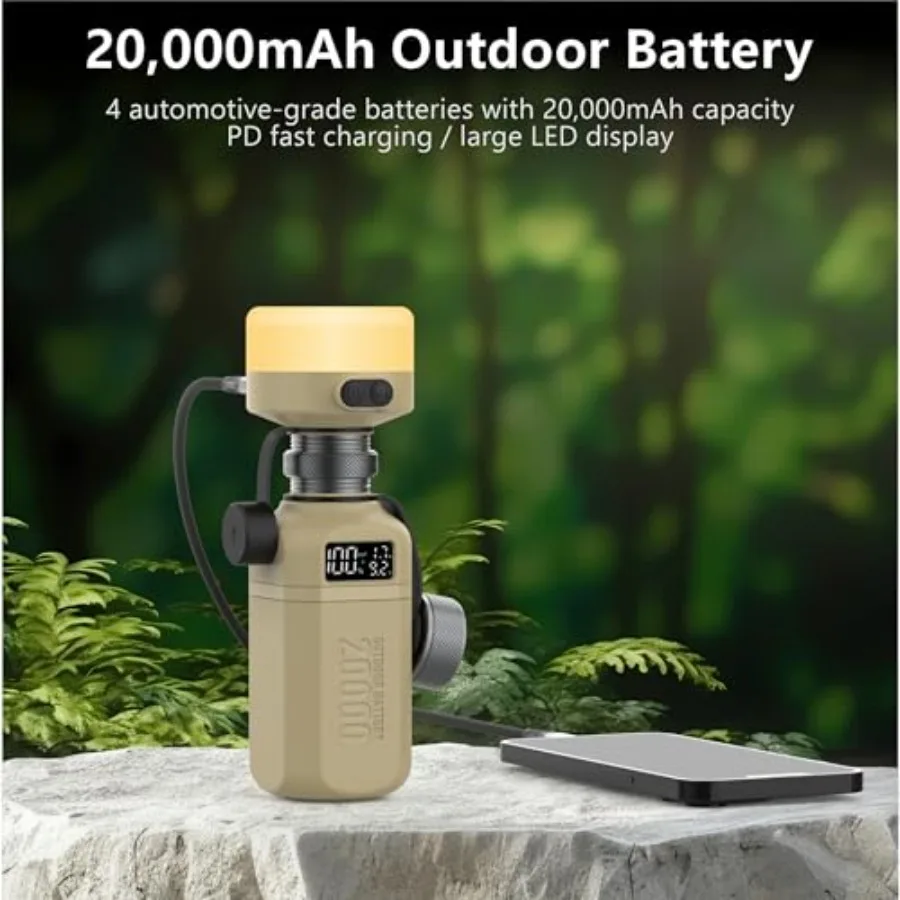 20000mAh Rugged Power Bank with Fast Charge USB-C PD IP68 Waterproof Shockproof Includes 420lm Bright Camping Lantern Tactical - view 4