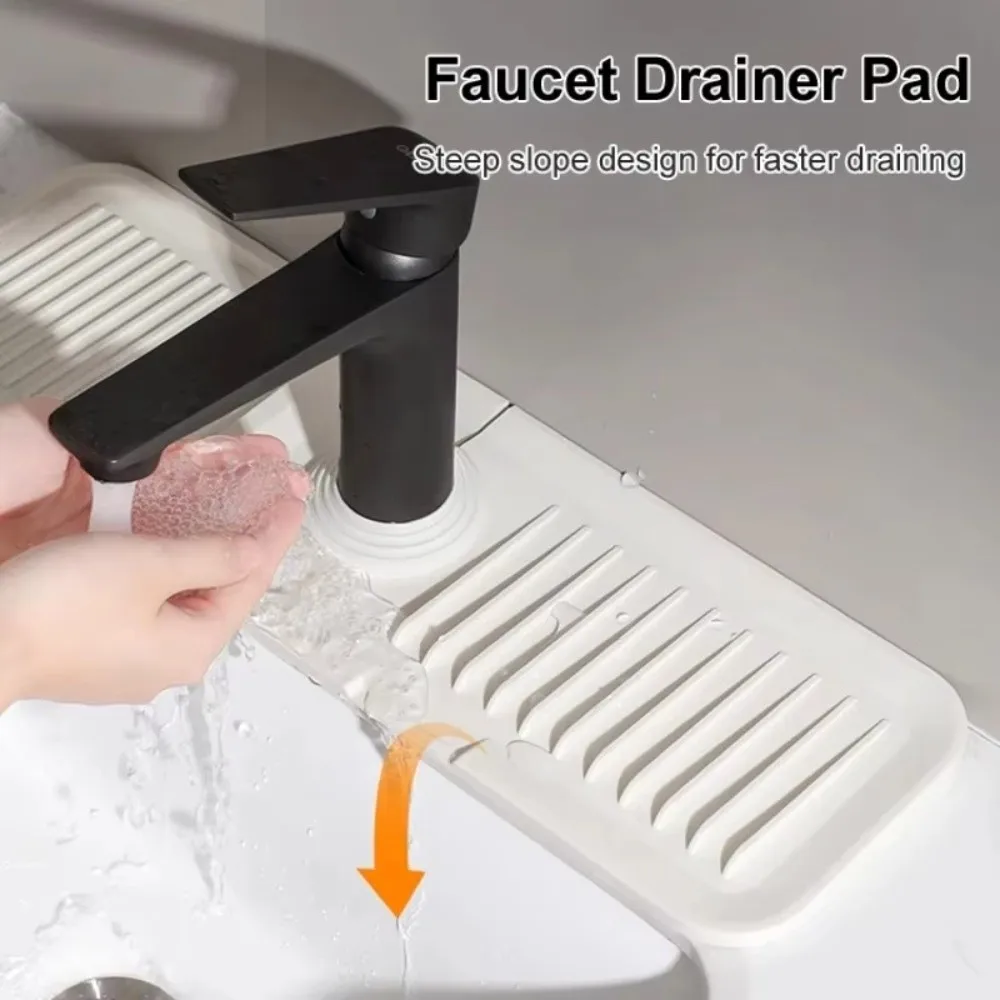 New 38*12cm Faucet Draining Mat Raised Edge Silicone Kitchen Sink Splash Guard Waterproof Non Slip Bathroom Draining Pad