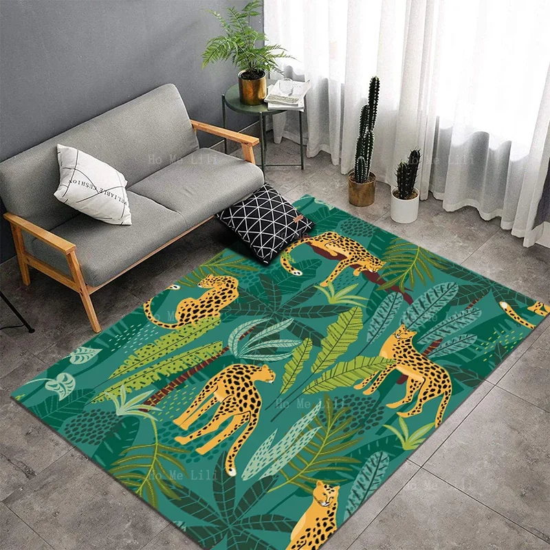 Muchos guepardos en la jungla exuberante de la selva tropical Alfombras de franela antideslizantes de Ho Me Lili
