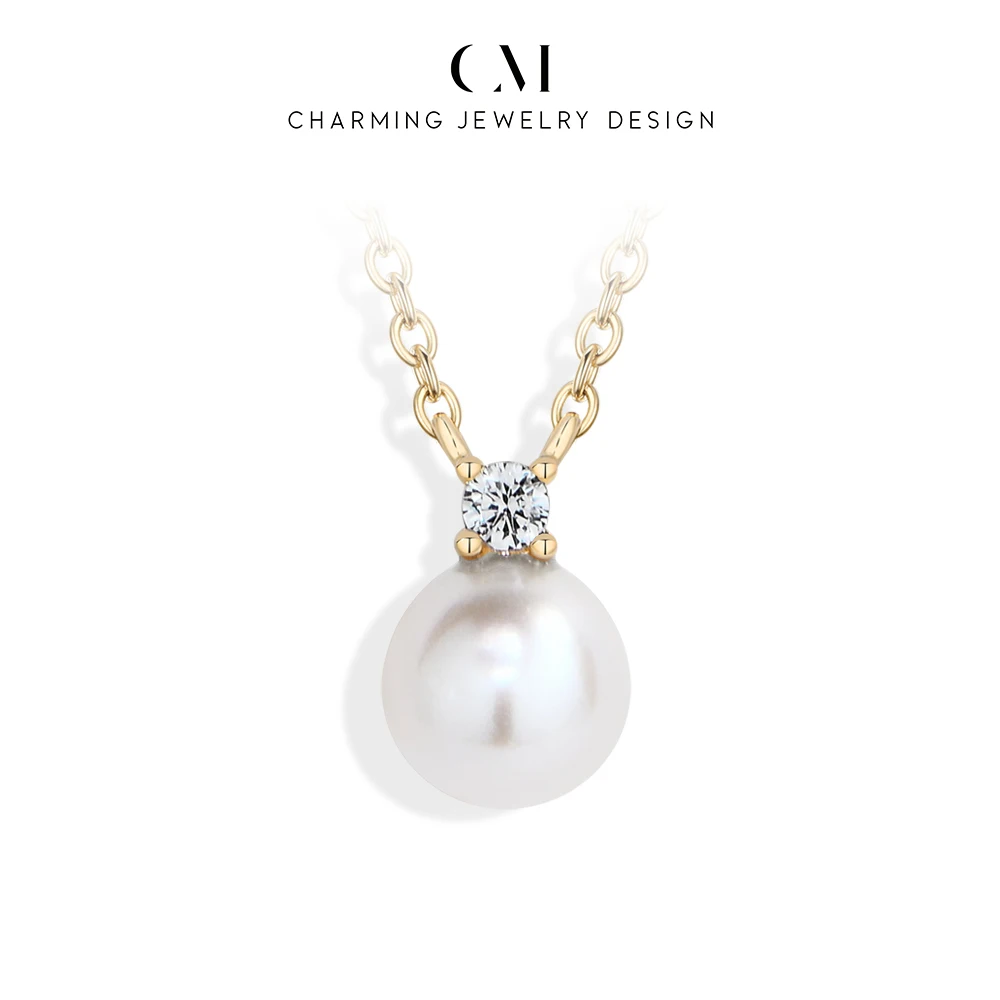 CHARMING Round Freshwater Pearl Zircon Pendant Necklace 925 Sterling Silver for Women Daily Jewelry Party Engagement Anniversary