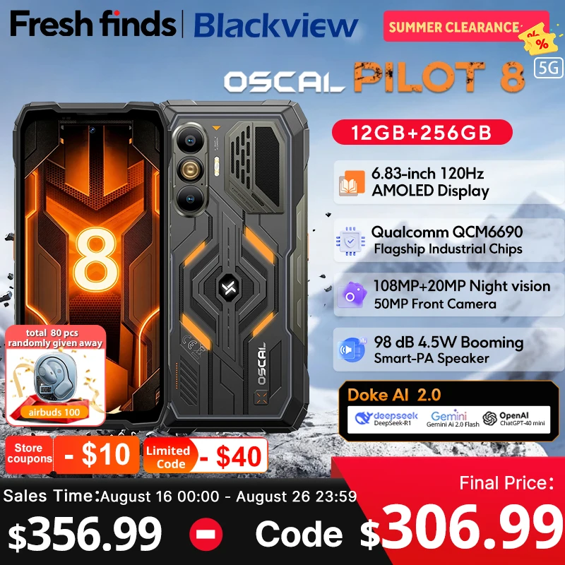 【World premiere】Blackview Oscal Pilot 8 5G Rugged phone 6.83-inch 120Hz AMOLED Display Qualcomm QCM6690 108MP Cameras Cellphone
