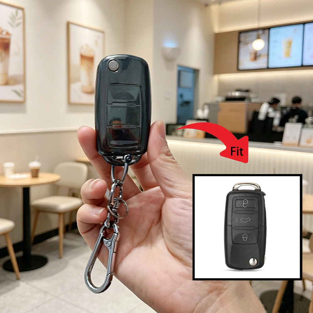 Transparent Black for VW for Volkswagen Polo Tiguan Passat B5 B6 B7 Golf 4 5 6 MK6 Jetta Lavida Flip Folding Car Key Case Cover
