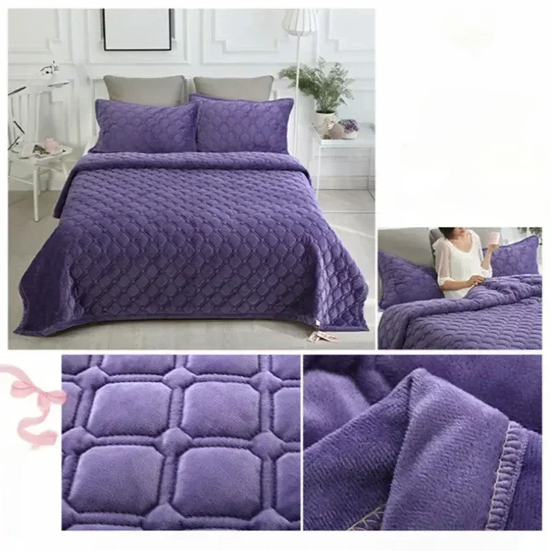 Funda de cama de lujo antideslizante gruesa, colcha acolchada cálida de Color sólido, edredón de terciopelo, toalla de sofá de felpa corta, 1 ud.