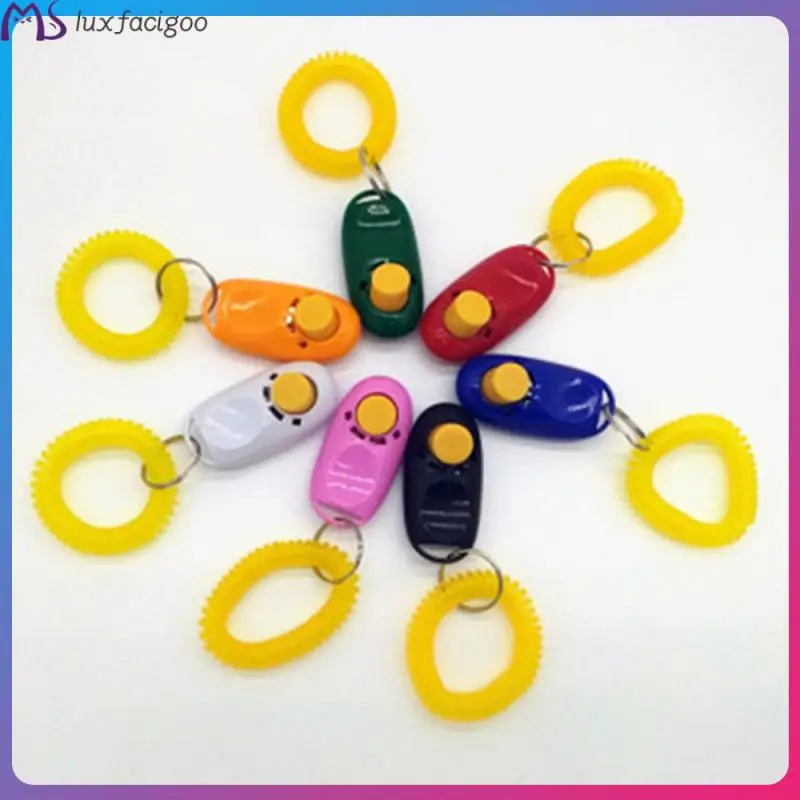 Pet Cat Dog Training Clicker Plastic New Dogs Click Trainer Aid Too Adjustable Wrist Strap Sound Key Chain Dog Whistl 2022