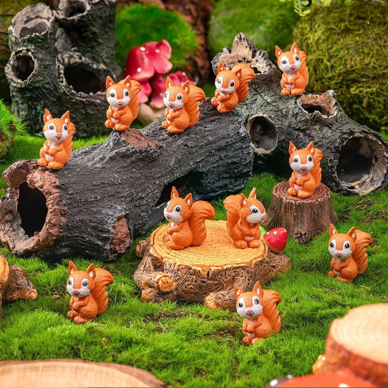 5/10 قطعة منمنمات السنجاب الراتنج الصغيرة ، شخصيات حيوانات الغابات لتقوم بها بنفسك مشروع الحرفية ملحقات زينة المناظر الطبيعية الصغيرة