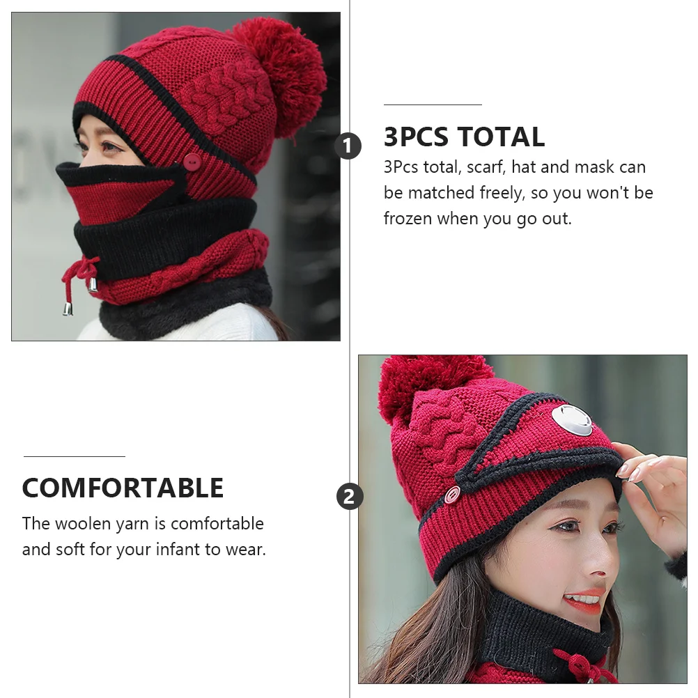 

1Set Warm Knitting Hat Scarf Mask Set Thicken Woolen Yarn for Winter Windproof Ear Protection Fashion Kids Accessory