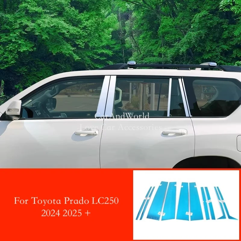 Stainless Steel For Toyota Land Cruiser Prado LC250 2024 2025 Center Pillar Cover Car Window Trims B/C Column Frame Accessories