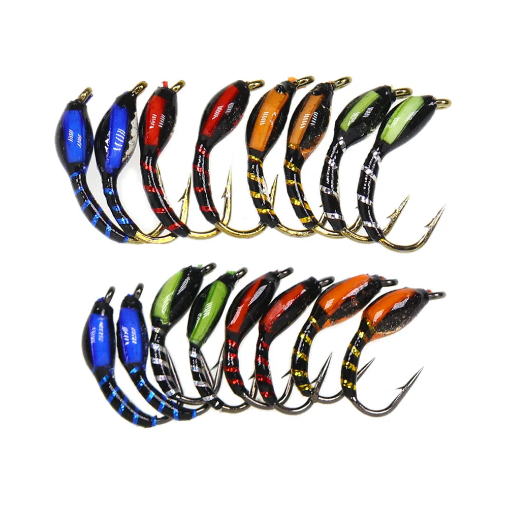 12 # 14 #   Couleur multiple pêche à la mouche truite mouche époxy nymphe mouches Midge pêche leurre insectes appâts