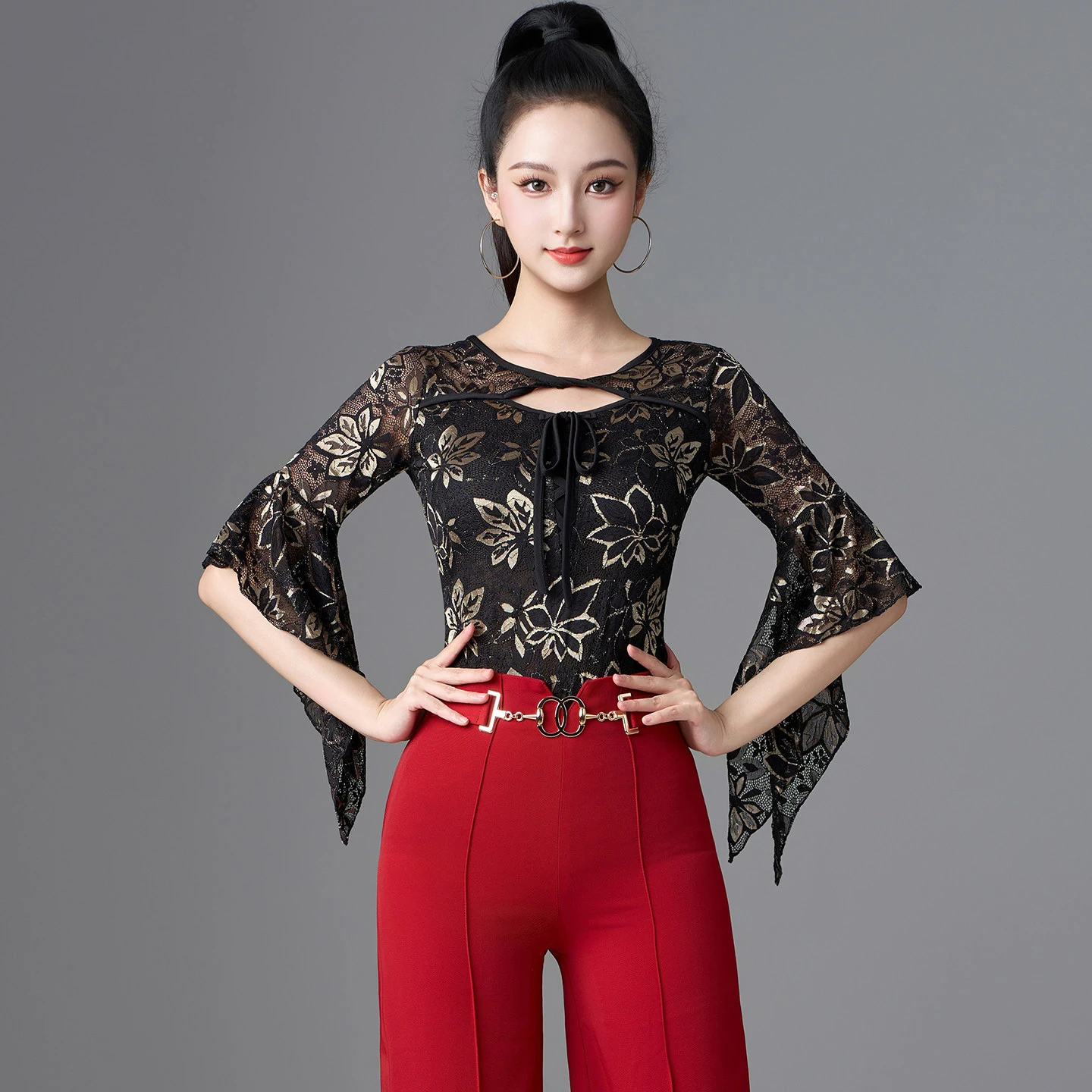 

2026 New Half Sleeve Top Latin Dance Top Women's National Standard Dance Chacha Rumba Tango Modern Dance Costumes Wear DQL12910