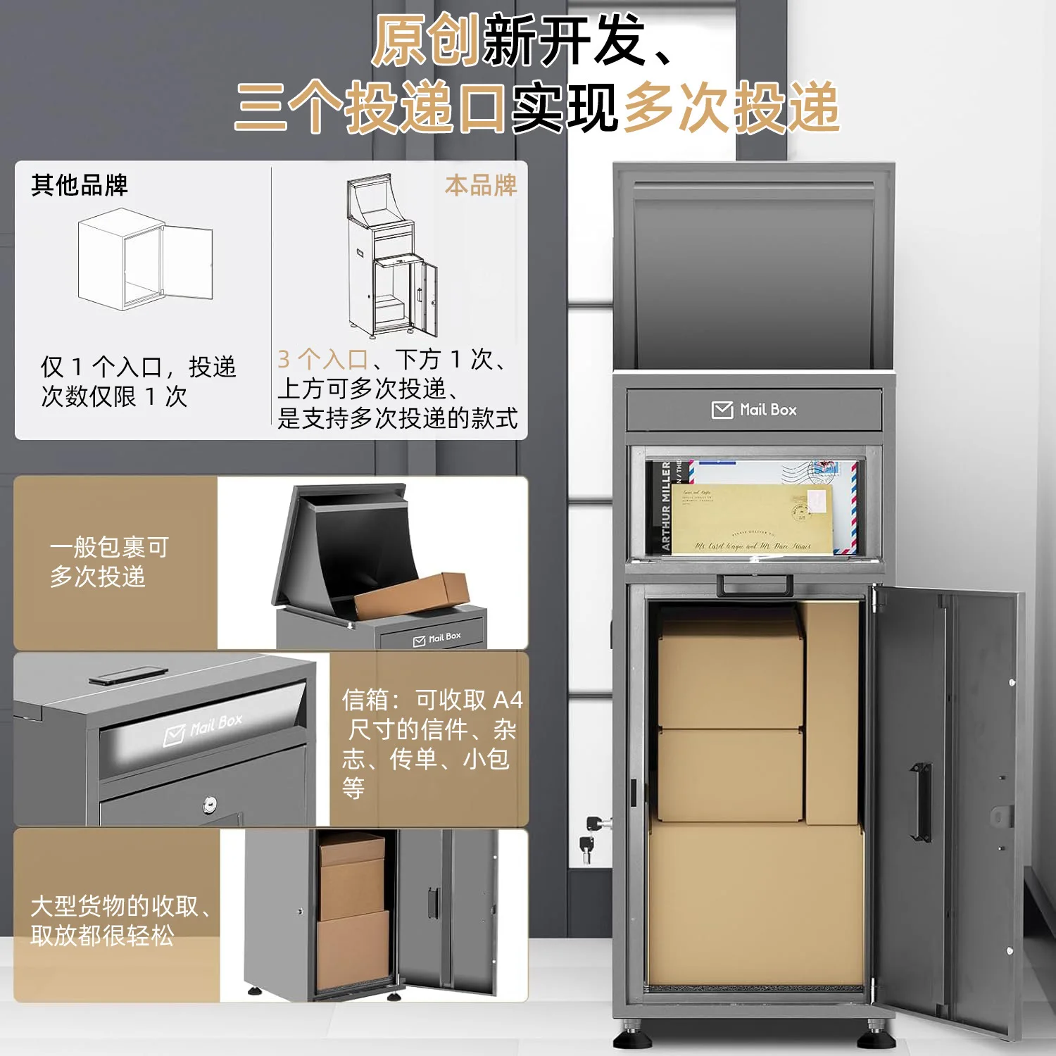 Mailbox Parcel Box Outdoor Waterproof Steel Lockable Mail Storage Cabinet For Home Office Use