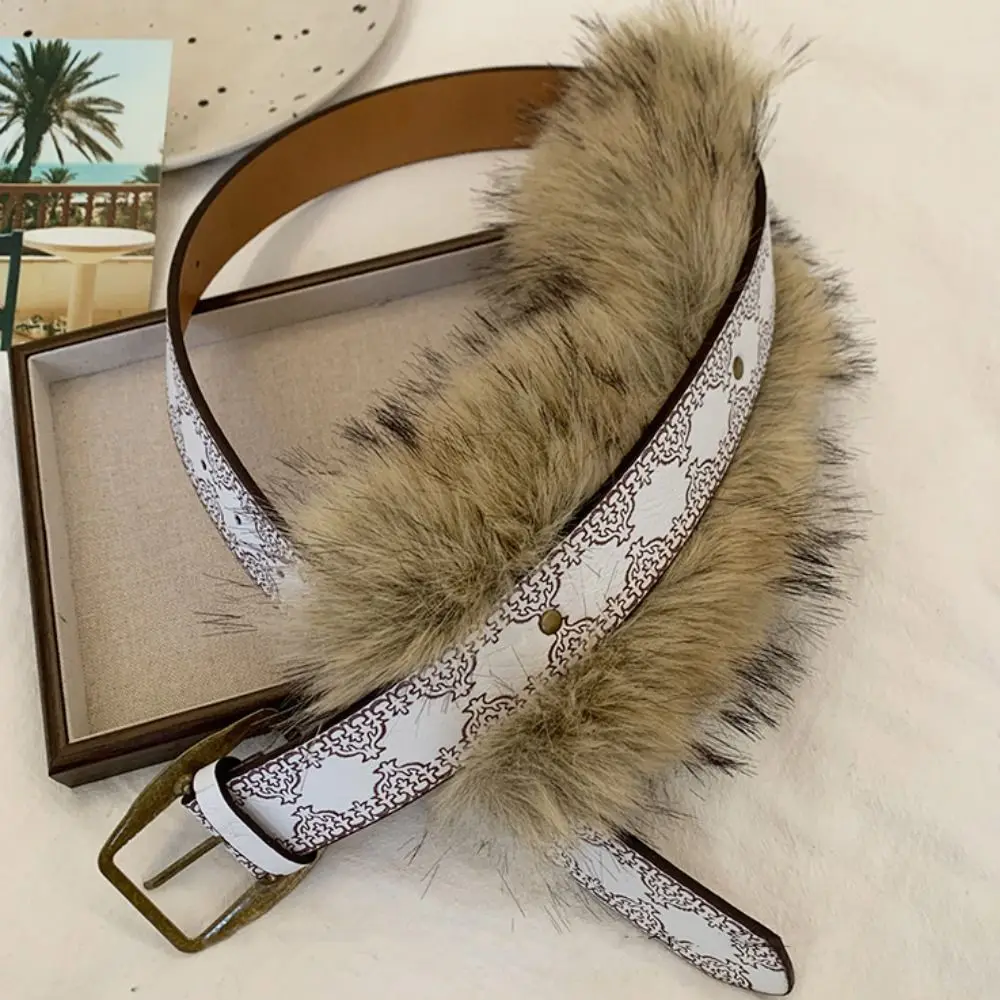 

Fashion PU Leather Leather Fur Belt Rivet Spicy Girl Style Plush Belt Punk Western Style Furry Waistband Dress Decoration
