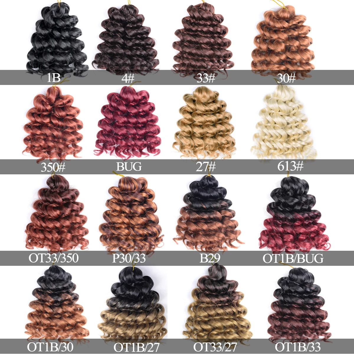 Extensions Capillaires Synthétiques Bouclées au Crochet pour Femme, Cheveux Ondulés à l'Eau, Tressage Brun Ombré, 12 Pouces