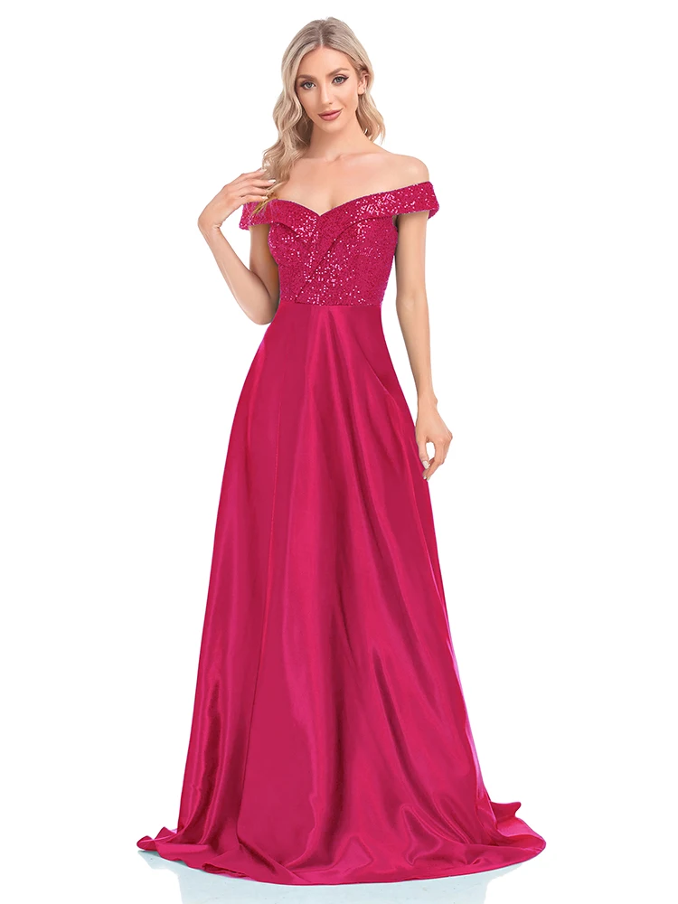 XUIBOL-vestido de noche largo con lentejuelas para mujer, vestido de dama de honor elegante con Espalda descubierta, largo, Formal, para fiesta de