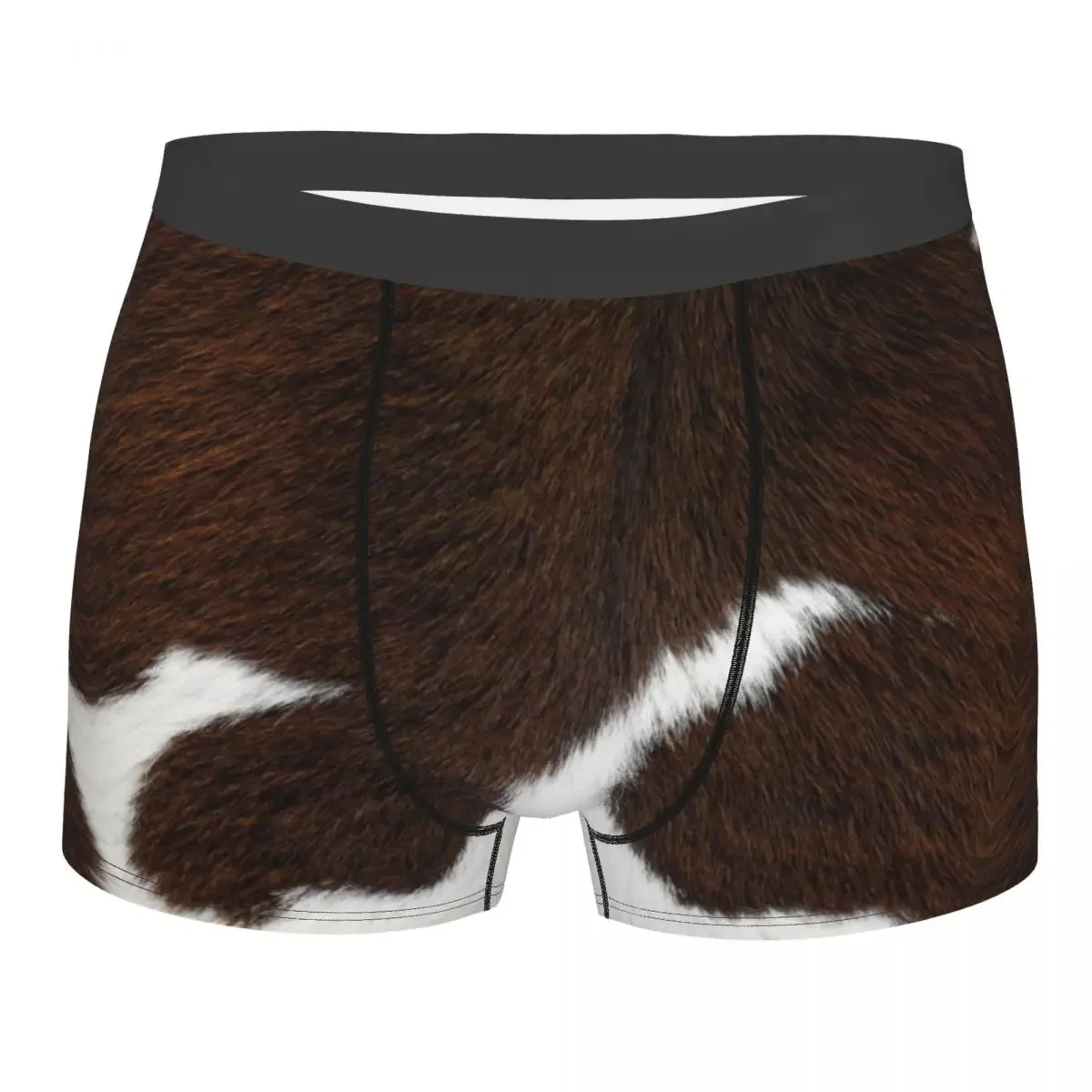 Male Fashion Cow Fur Cowhide Texture Underwear Animal Skin Leather Boxer Briefs Soft Shorts Panties Underpants