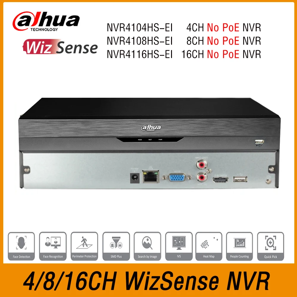 

Dahua NVR4104HS-EI NVR4108HS-EI NVR4116HS-EI 4/8/16CH Компактный сетевой видеорегистратор 1U 1HDD WizSense Smart Ai Камера безопасности