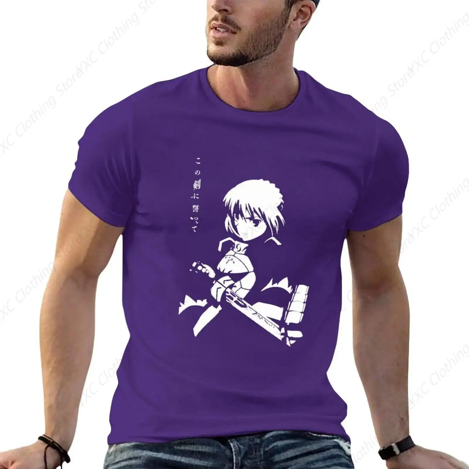 Saber Fate stay night Anime Fan art men's T-shirt- Short Sleeve Crew Neck Soft Fitted Tees S - 6XL Fresh Classic Basic Tshirts