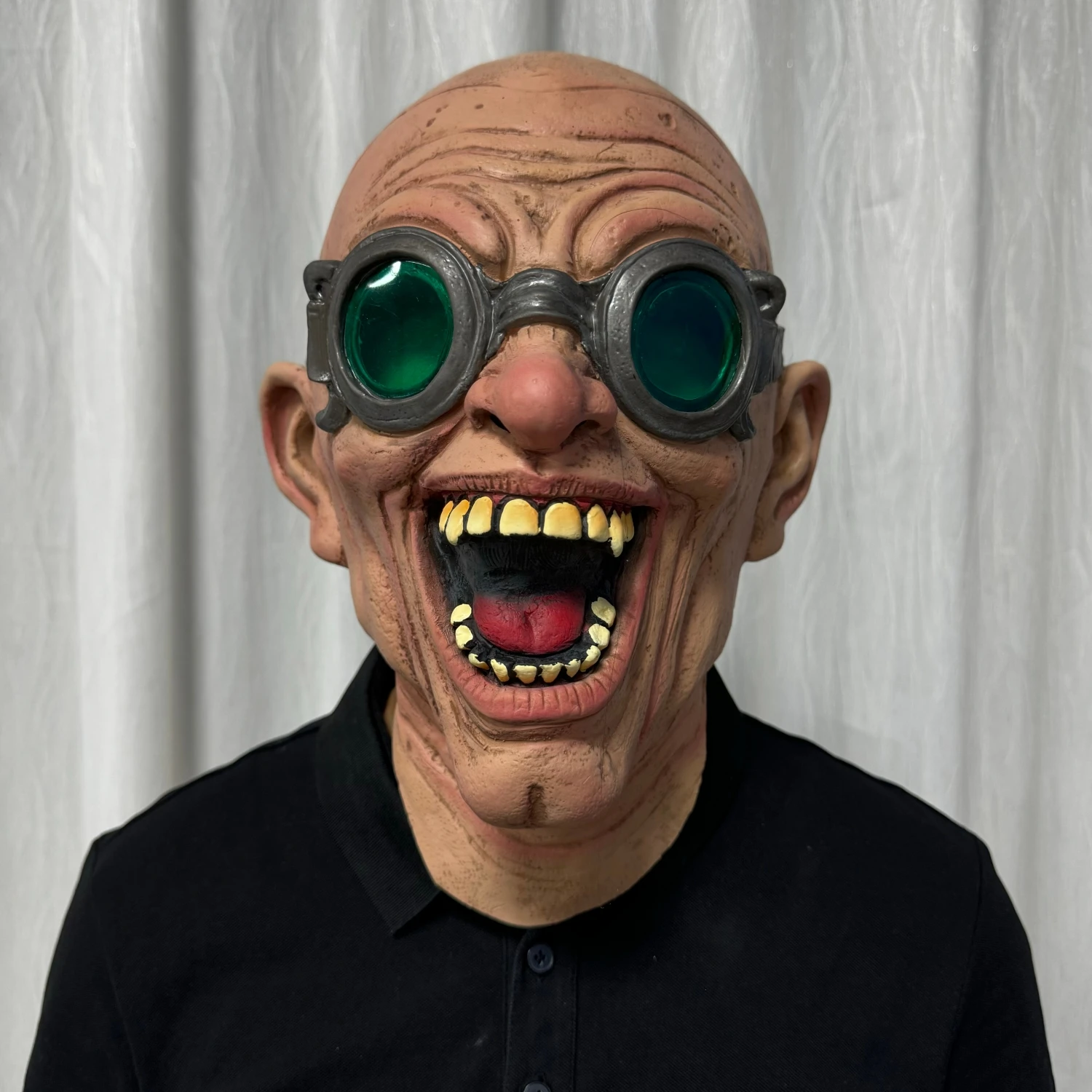 Baldsäure-Scholar Latexmaske Grüne Latexbrille Gruselige Zähne Halloween Erwachsenen-Cosplay Karneval Horror Kostümparty Requisite
