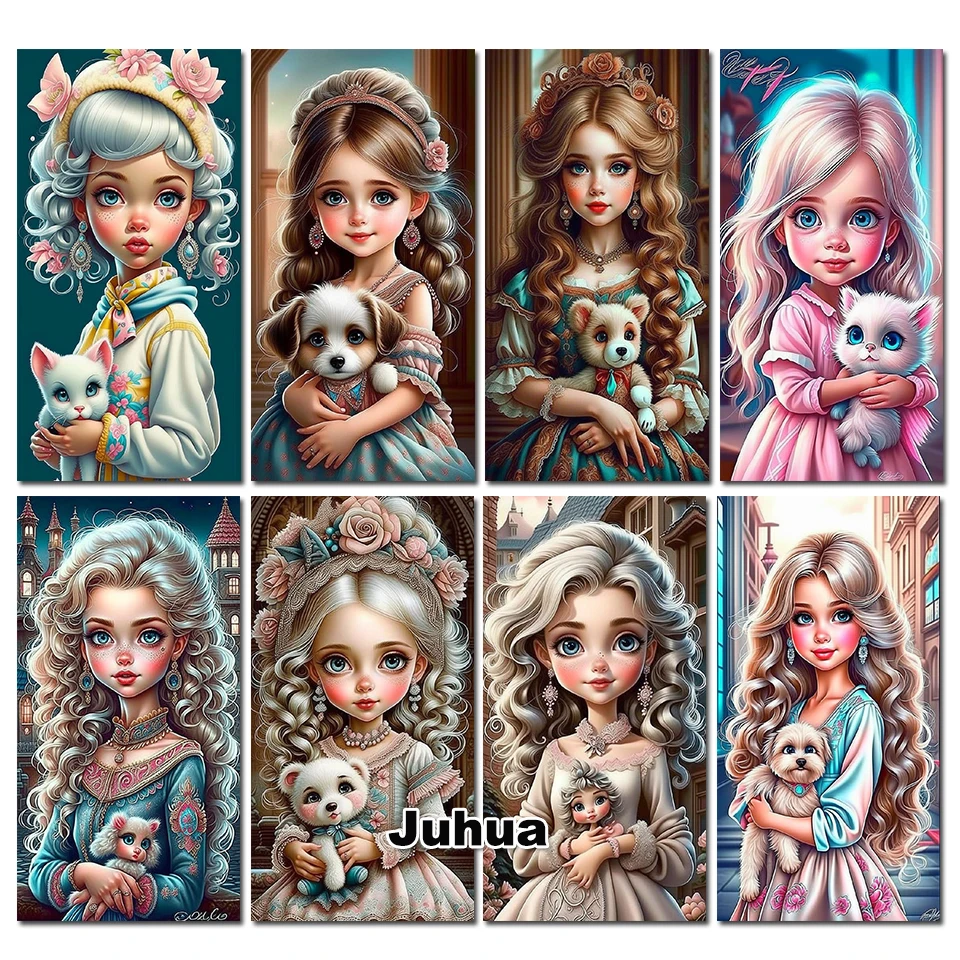 Long Haired And Big Eyed Girl Diamond Mosaic Full square Round Diamond Painting New 2024 Cartoon Angels For Room Decor Gift