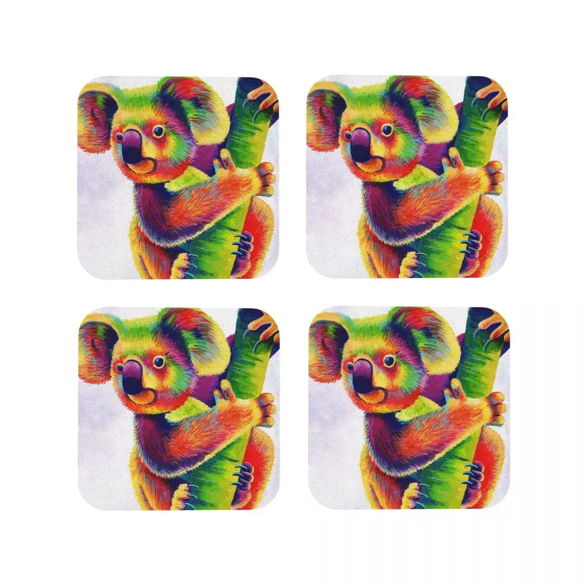 Rainbow Koala Coasters Coffee Mats Set of 4 Placemats Mug Tableware Decoration & Accessories Pads for Home Kitchen Dining Bar