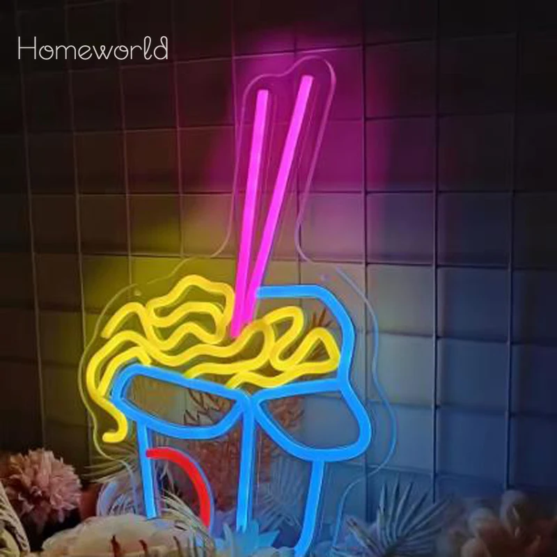 Mini Animation Pot In Box LED Neon Sign Kawaii Aesthetic Noodle Neon Light Sign Restaurant Fast Food Asian Noodle House Decor