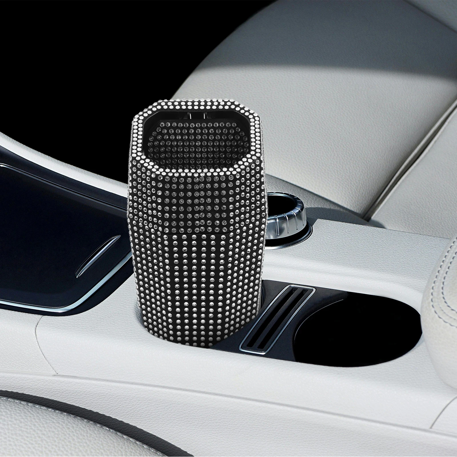 

Car Trash Can Small Bin Bling Rhinestone ABS Material Lid Cup Holder Storage Garbage Bucket Accessories Women Vehicle Clean