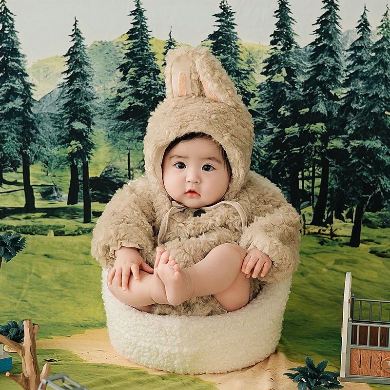 

Rabbit Baby Clothing Soft Plush Clothing Hat Set Baby Posing Forest Background Blanket Shoot Props 100 Days Baby Accessories