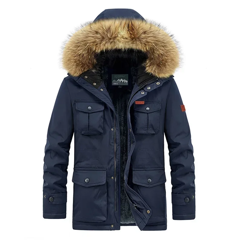 Men Hooded Winter Jackets With Fur Collar Size 8XL Fleece Warm Long Jackets Parkas Quality Male Outdoors Casual Down Jackets