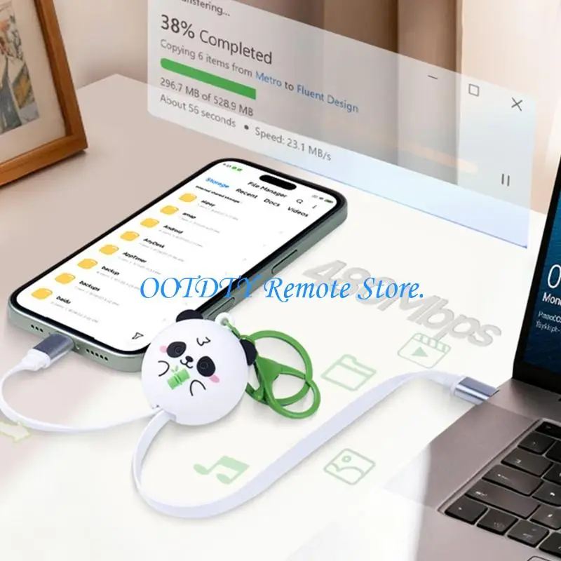 Cartoon Telescopic USB C Cord with Clip Tab for Travel, Desk, and Use