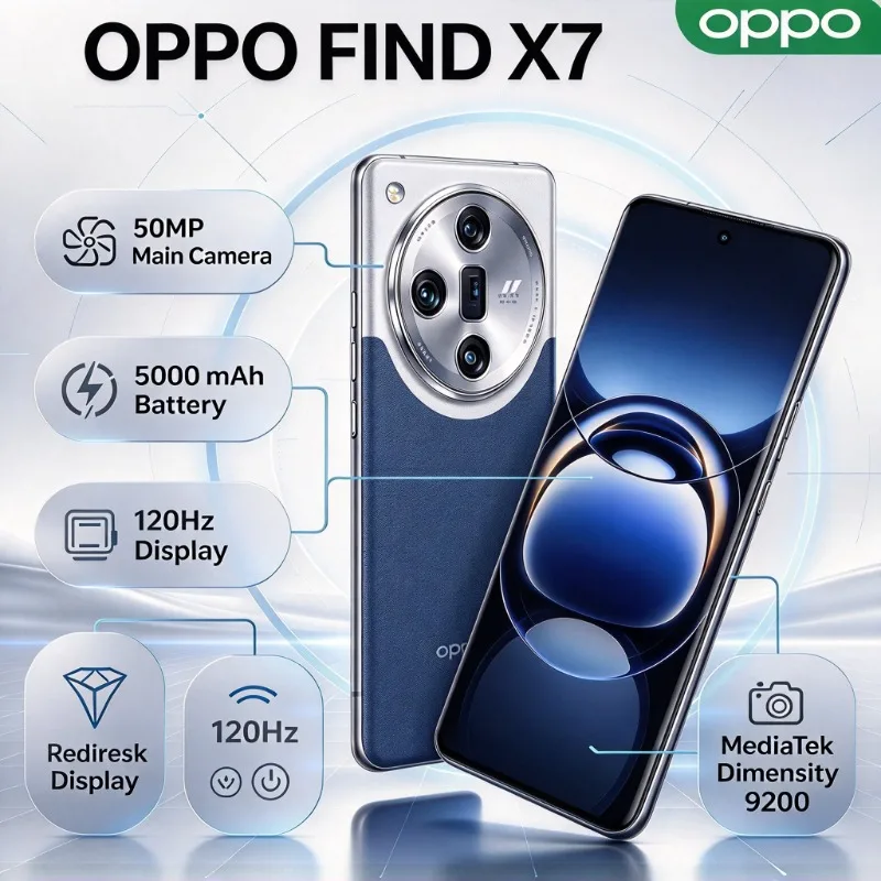 OPPO Find X7 5G Global Edition, dual-SIM smartphone, 6.78-inch display, high-capacity battery, 256GB storage