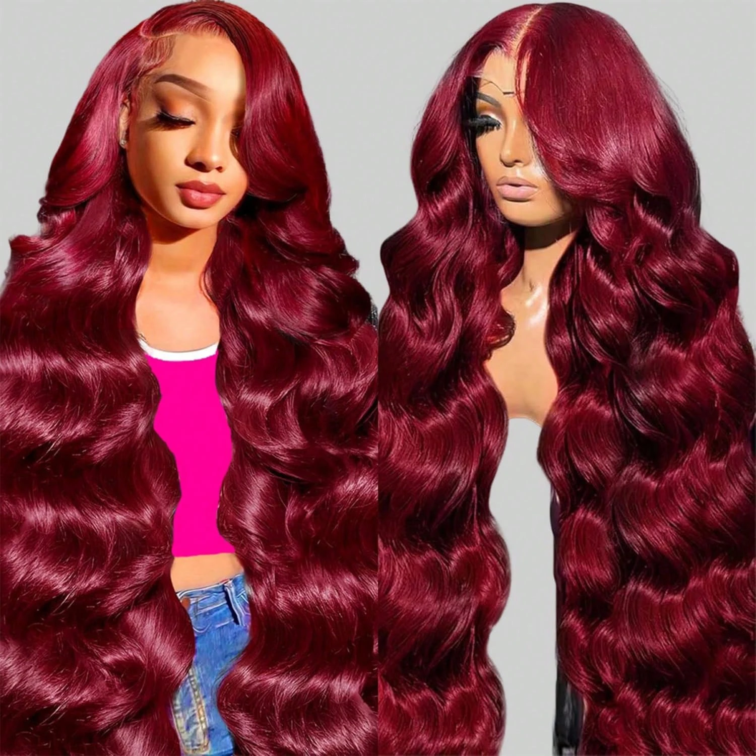 

250 Density 99J Burgundy 13x6 Hd Lace Front Wig 30 40 Inch Hd Transparent Body Wave 100% Human Hair Lace Frontal Wig for Women