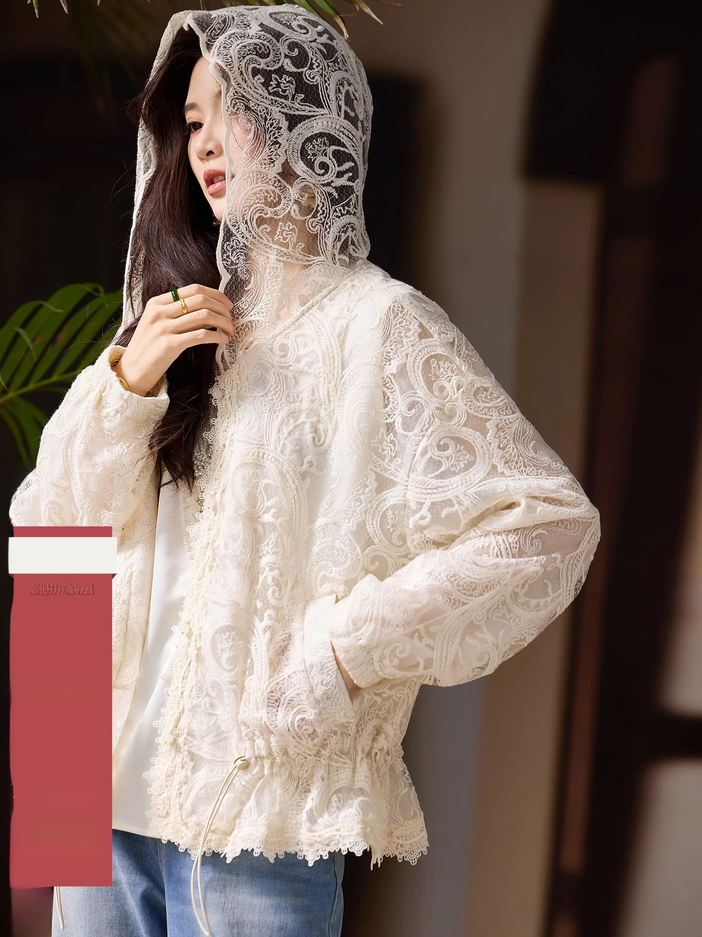 

Street Style Lace Hoodie Jacket Women's Loose Fit Autumn New Arrival Big Size European Fashion Casual Top Quality Nylon Fabric