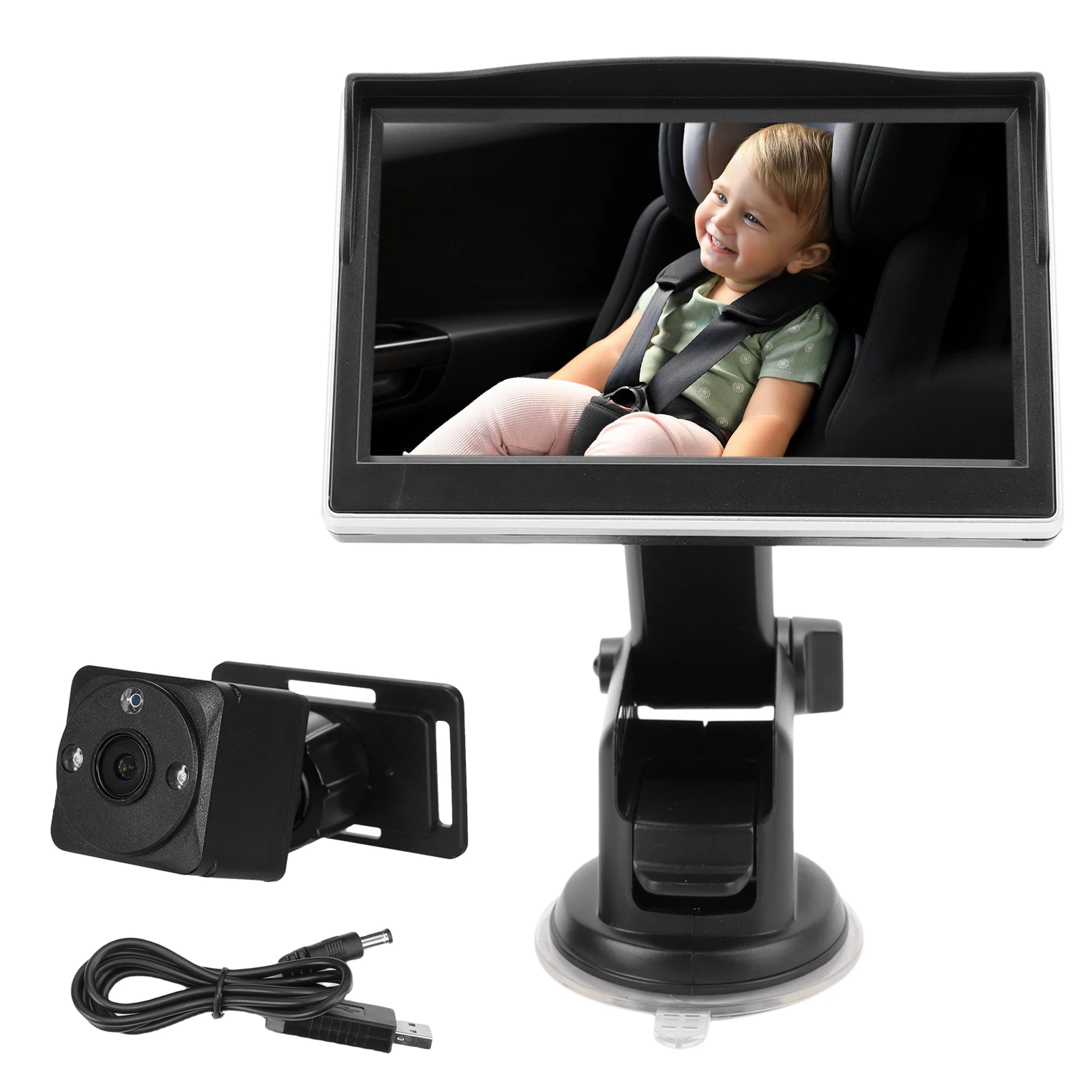 

5" Baby Monitor 1080P Baby Car Camera with Night Vision Function and 150° Wide Viewing Angle, 360° Rotatable Rear Facing Seat