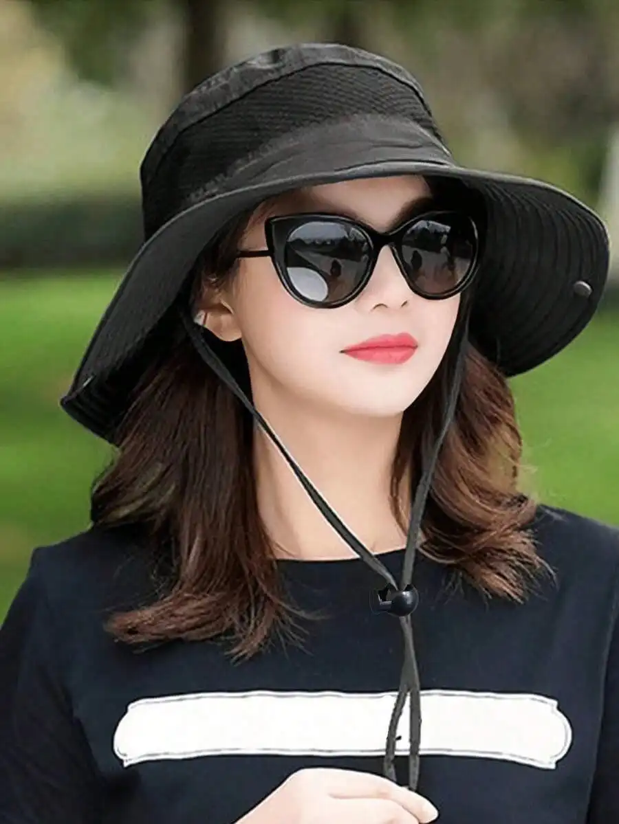 

1pc Unisex Large Brim Bucket Hat, Breathable And Sun, Adjustable Drawcord, Suitable Spring And Summer