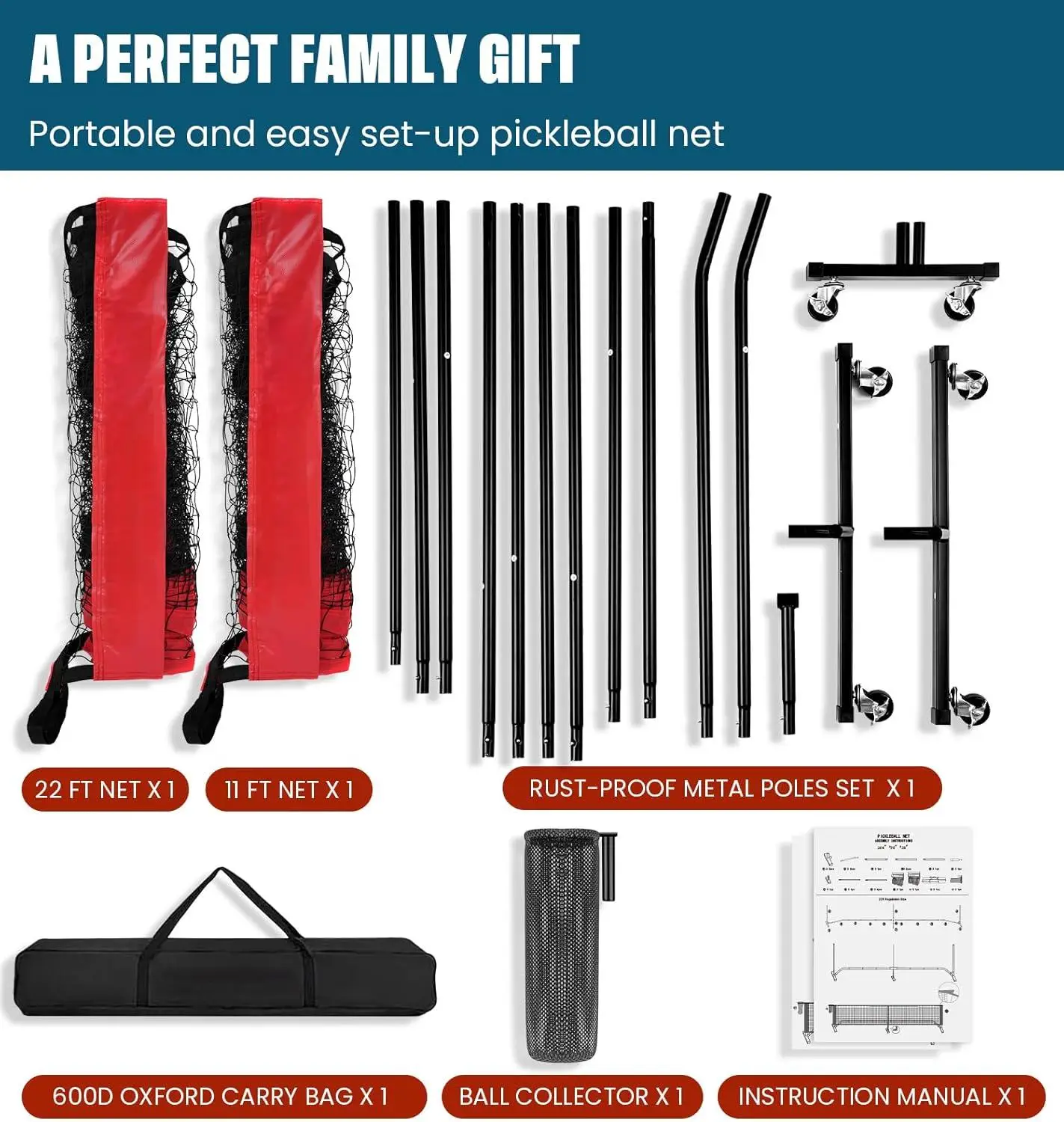 portable-22-ft-regulation-size-pickleball-net-set-with-ball-collector-easy-setup-for-outdoor-indoor-driveway-red-for-training