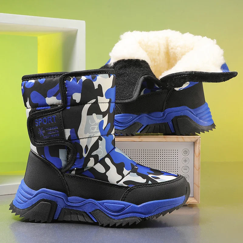 

Новые зимние детские ботинки, плюшевые теплые зимние ботинки для девочек и мальчиков, походные ботинки из водонепроницаемой ткани, нескользящие прогулочные кроссовки для детей
