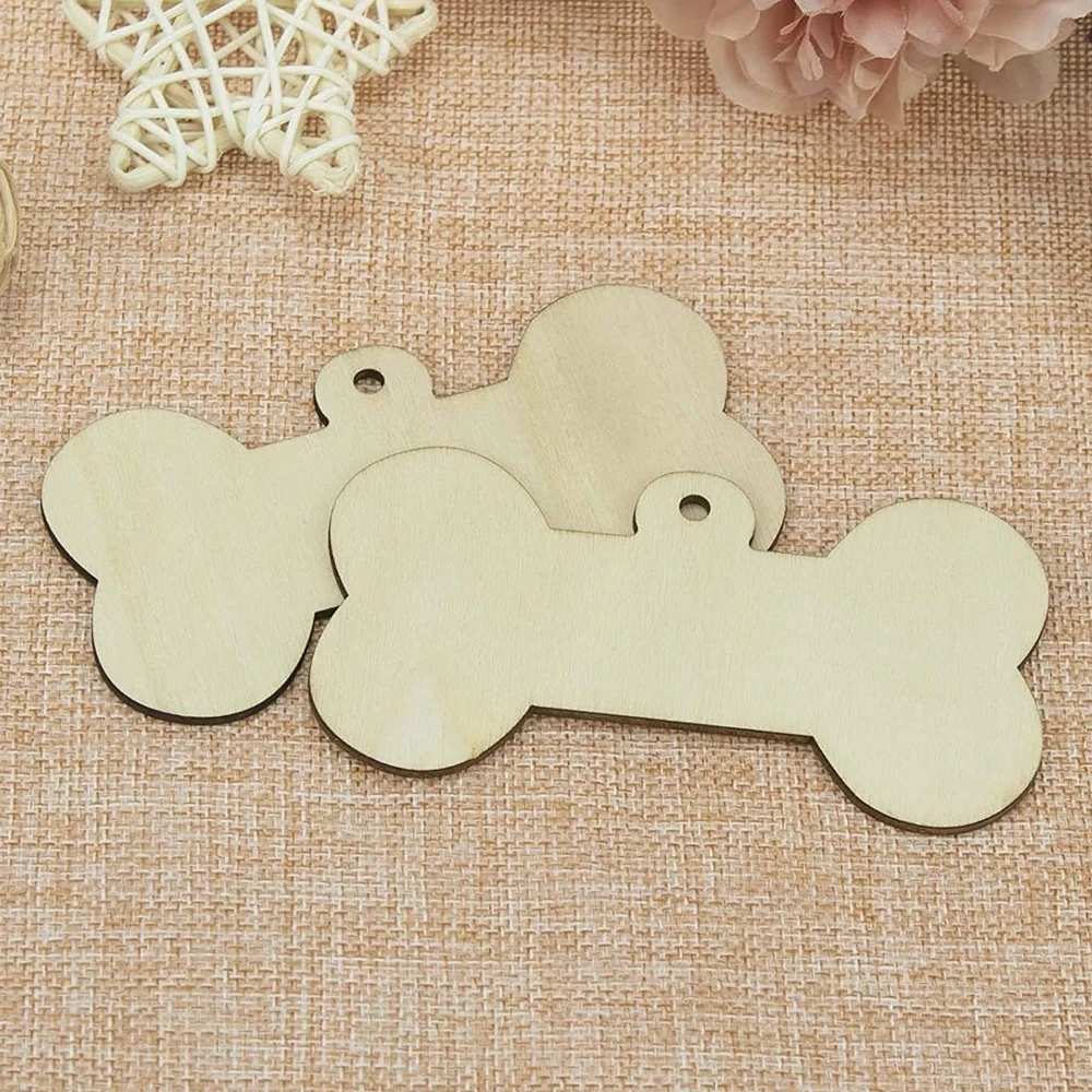 10pcs Dog Footprint Wooden Hanging Ornaments Bone Shape Blank Pendants for Home Party Decorations Kids Painting Crafts Supplies