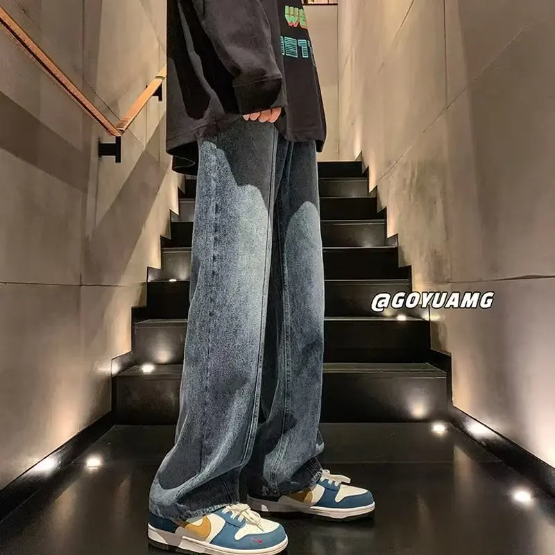 

American Style Men's Summer Thin Washed High Street Loose Wide Leg Jeans Trendy Brand Casual Straight Leg Long Trousers