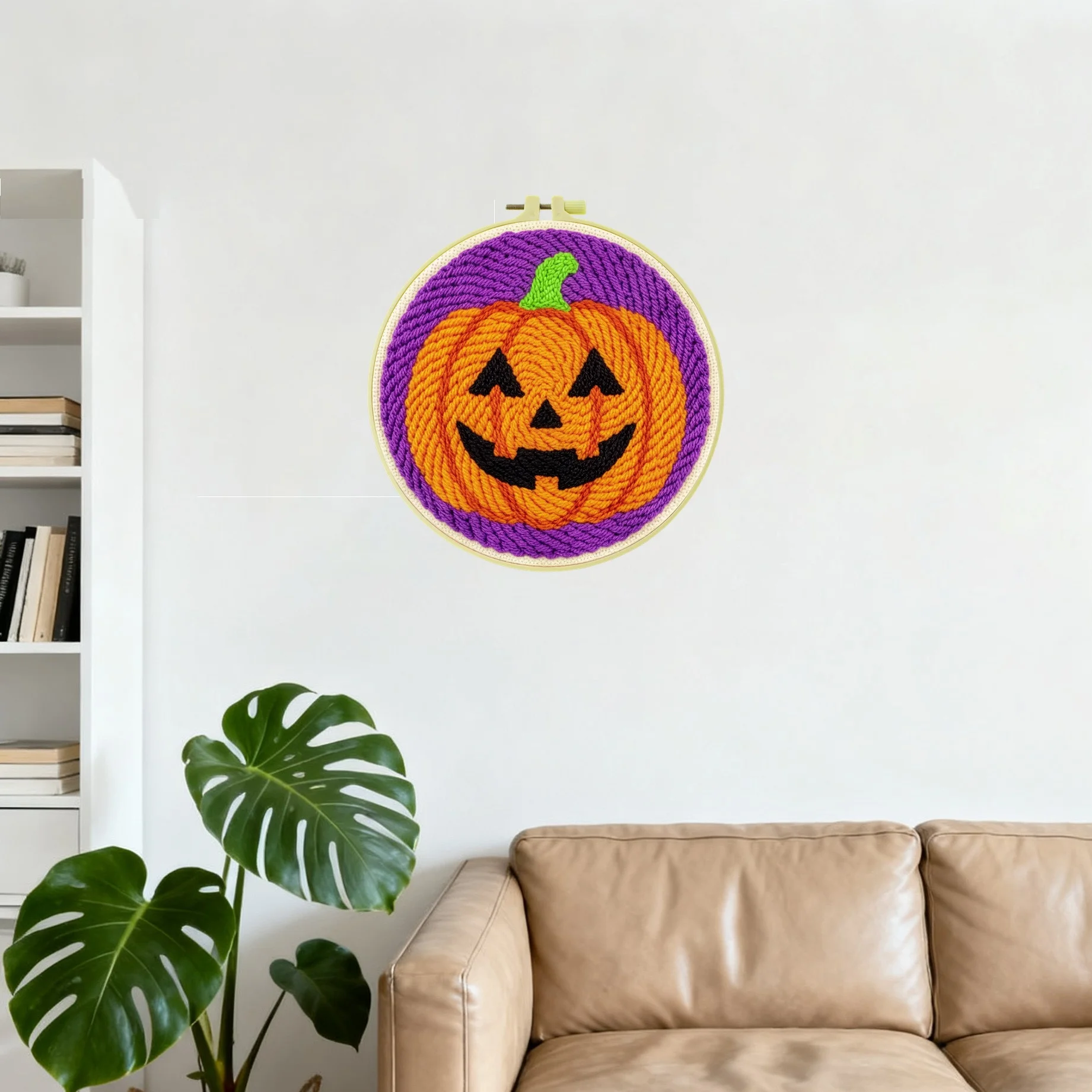Halloween-Themen-Punch-Needle-Set 20x20cm 1 Stück Gruseliger Kürbis-Geist Stickerei-Set DIY-Bastelset für Heimdekoration und Süßes oder Saures Party – Detail 3