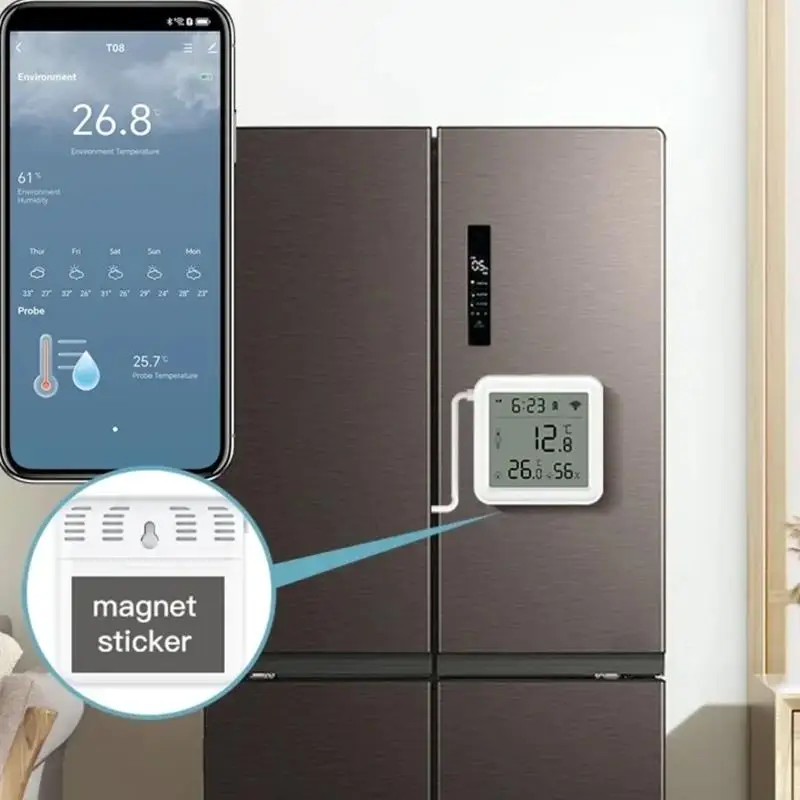 Pengukur Kelembaban Jarak Jauh Koneksi WiFi Detektor Eksternal Peringatan Segera ABS untuk Penggunaan Rumah Tangga Industri