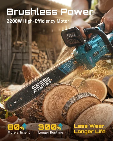 SEESII 40V Brushless 18Inch Cordless Chainsaw 2200W Electric Chain Saw With Automatic Oiler 2pcs 5.0Ah Batteries Garden Woodworking Cutting Tool For Makita 18v Battery Pin