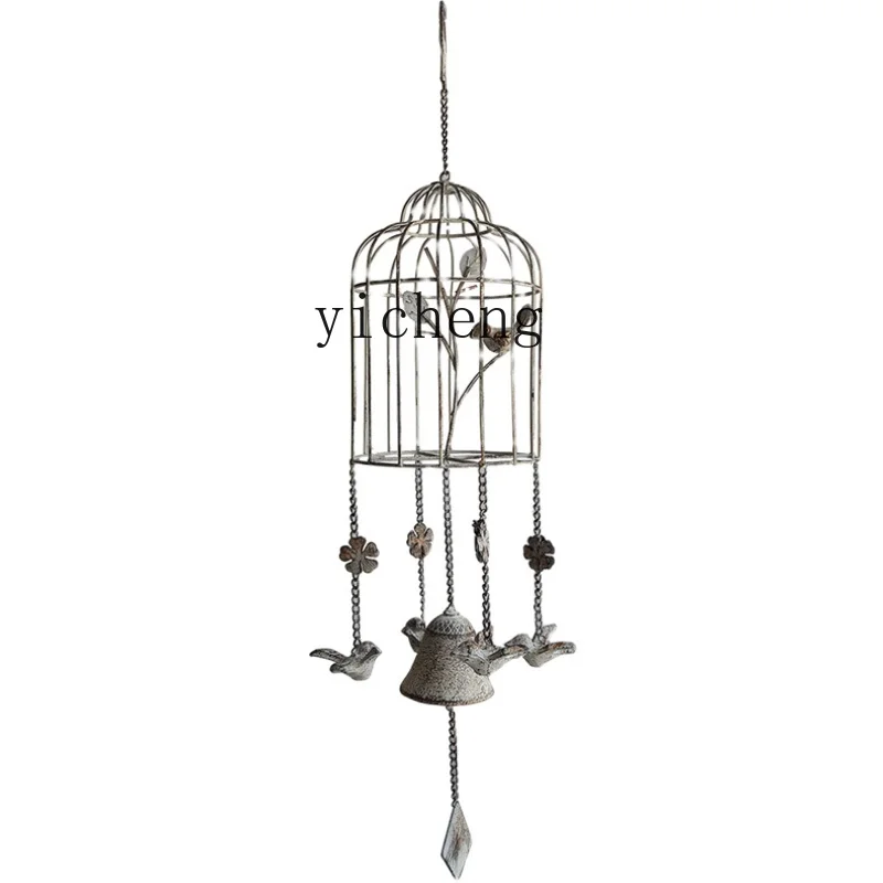 

ZK Outdoor Iron Art Hanging Birdcage Wind Chime Courtyard Balcony Garden Hanging Decoration Bell Vintage Distressed Ornament