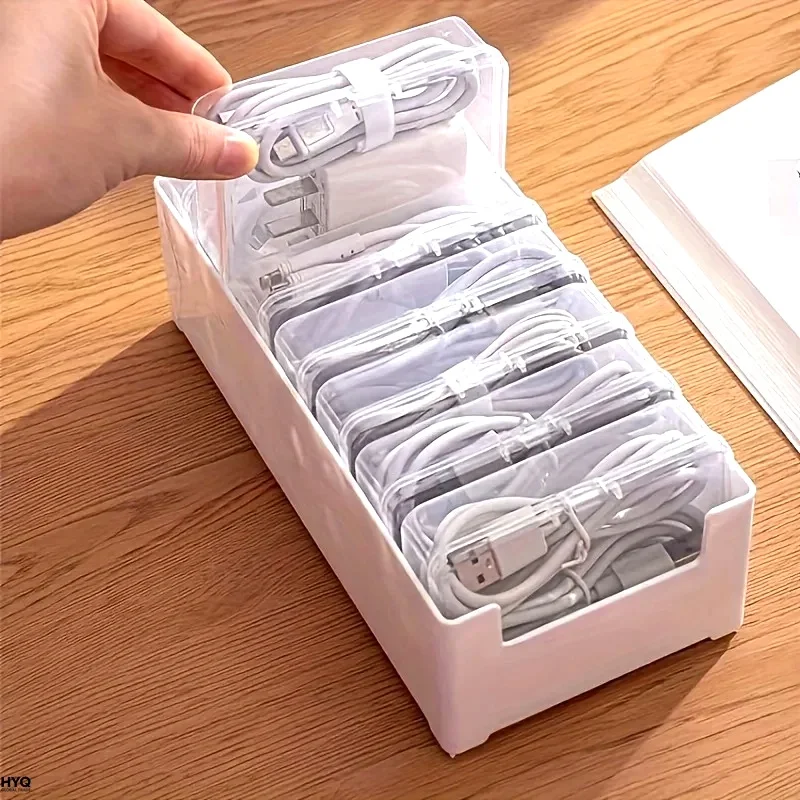 Data Cable Storage Box with 7 Small Compartment Boxes, Desktop Cable Organizer for Office Desk