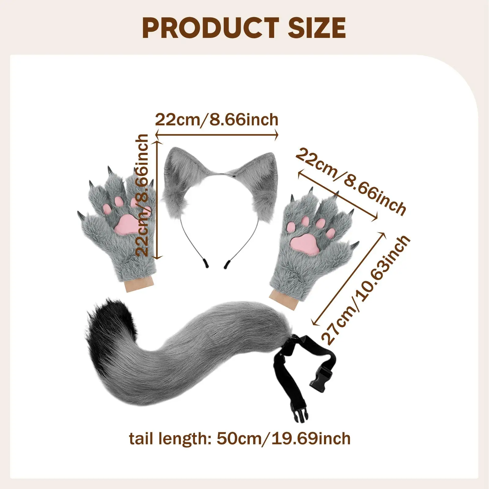 Premium pluche dierenhoofdband staarthandschoenen set fancy dress voor dames meisjes Halloween