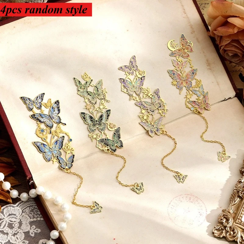 4pcs Random Style Fashion Irregular Hollow Student Reading Pendant Butterfly Shape Bookmark Unique Hollow-Out Design For Student